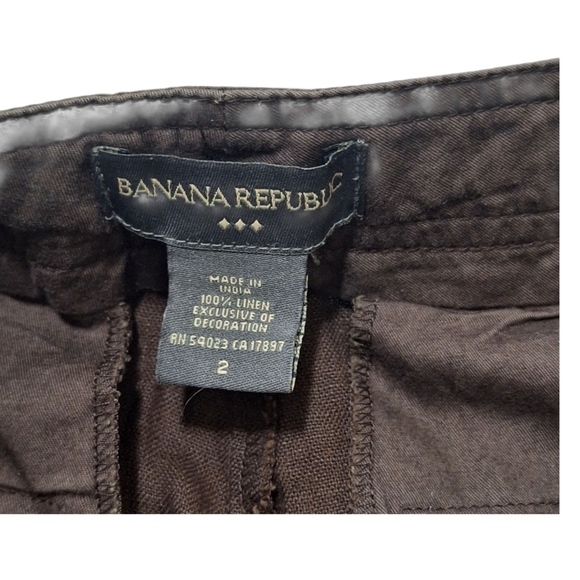 Y2K Banana Republic Womens Brown 100% Linen Shorts Sz 2 Draw String - Picture 6 of 11